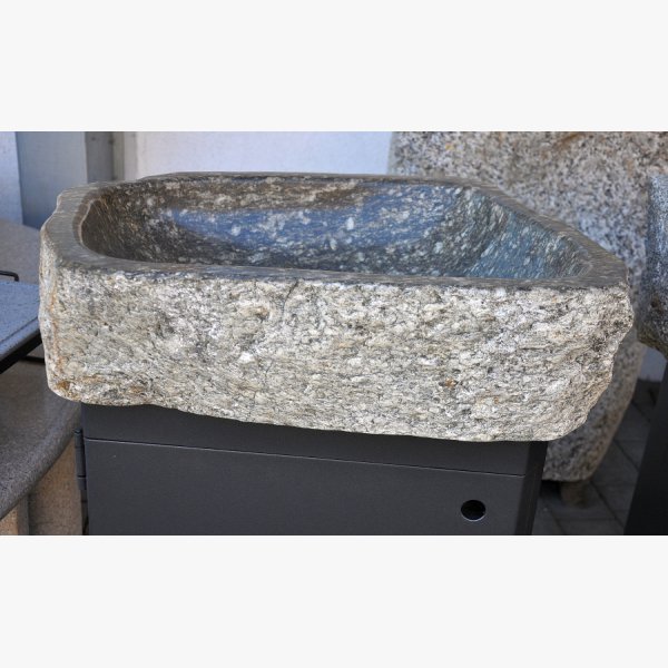 Wash basin made of tonalite from Texel area with steel furniture