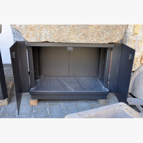 Old, deep feeding trough with steel furniture