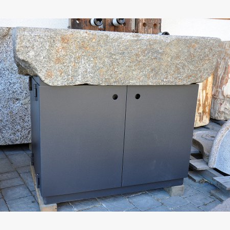 Old, deep feeding trough with steel furniture