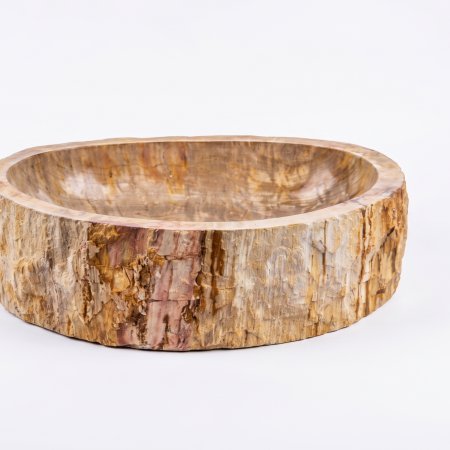 gelbliches Naturstein Waschbecken aus versteinertem Holz