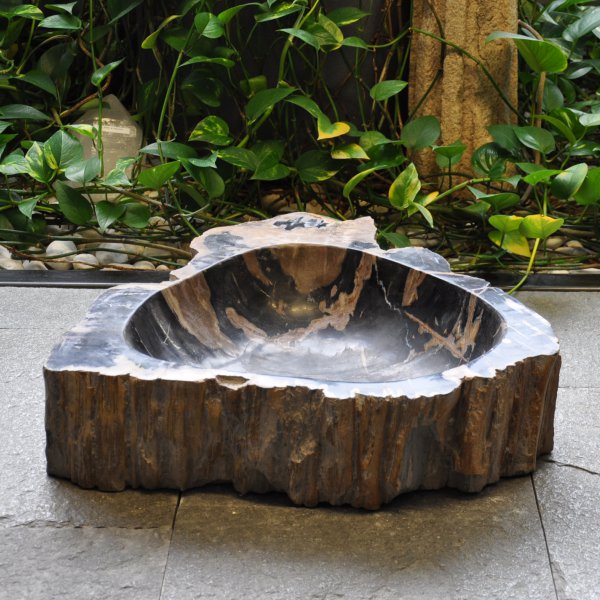 Naturstein Waschbecken aus versteinerten Holz Schwarz braun
