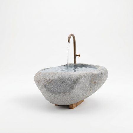 gräulicher Granitbrunnen mit Messing Wasserhahn
