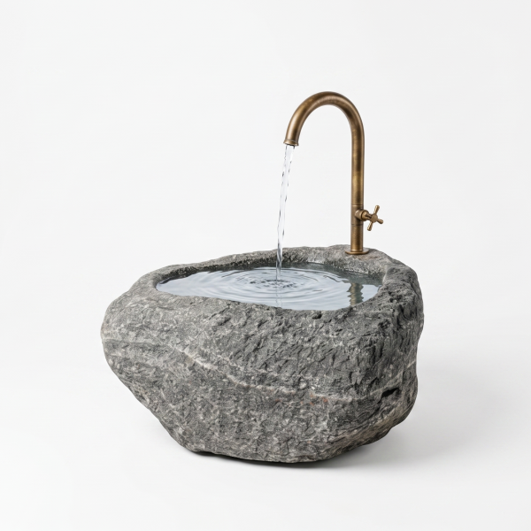 Handgefertigter Unikat-Natursteinbrunnen aus einem echten Steinmetz-Findling