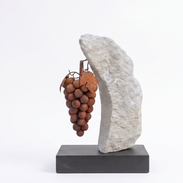Grappolo d’uva fissato su un masso di gneiss della Val Passiria
