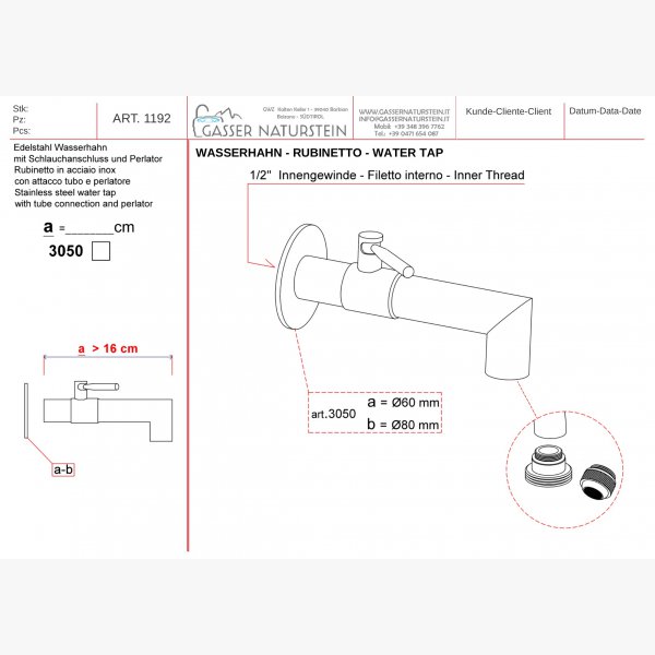 Stainless steel water tap 1/2"