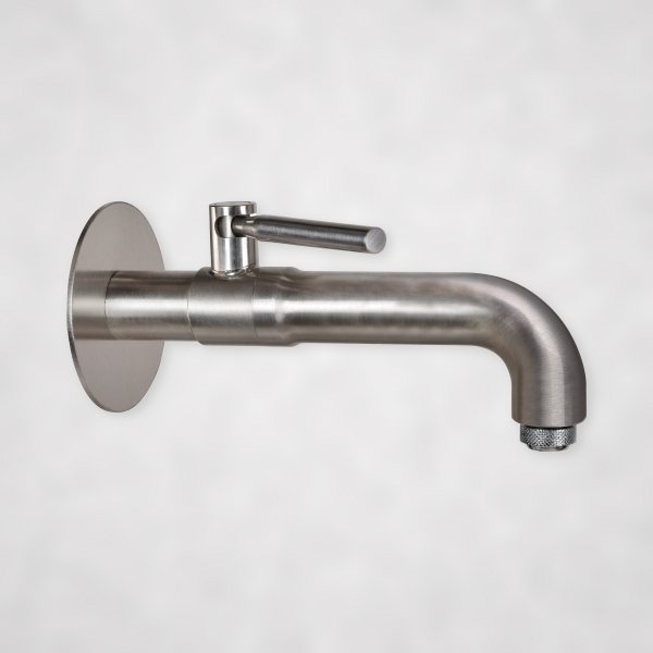 Stone fountain with water tap – stainless steel fitting wall-mounted, with shut-off valve for garden fountains