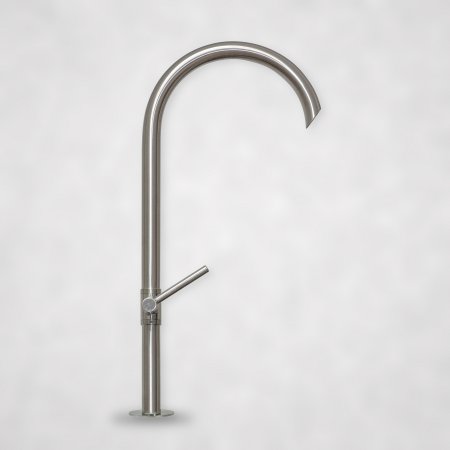 Rundbogen-Wasserhahn aus Edelstahl mit Absperrventil – klassischer Wasserauslauf für Brunnen